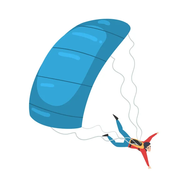 Skydiver Voando com asa Paraquedas no céu, Cartoon Style Vector Ilustração — Vetor de Stock