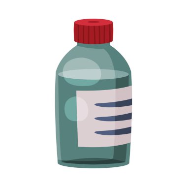 Cam İlaç Şişesi, İlaç Konteynırı, Sağlık Tedavisi için İlaç Malzemeleri, İlk Tıbbi Yardım Çantası Element Vektör İllüstrasyonu
