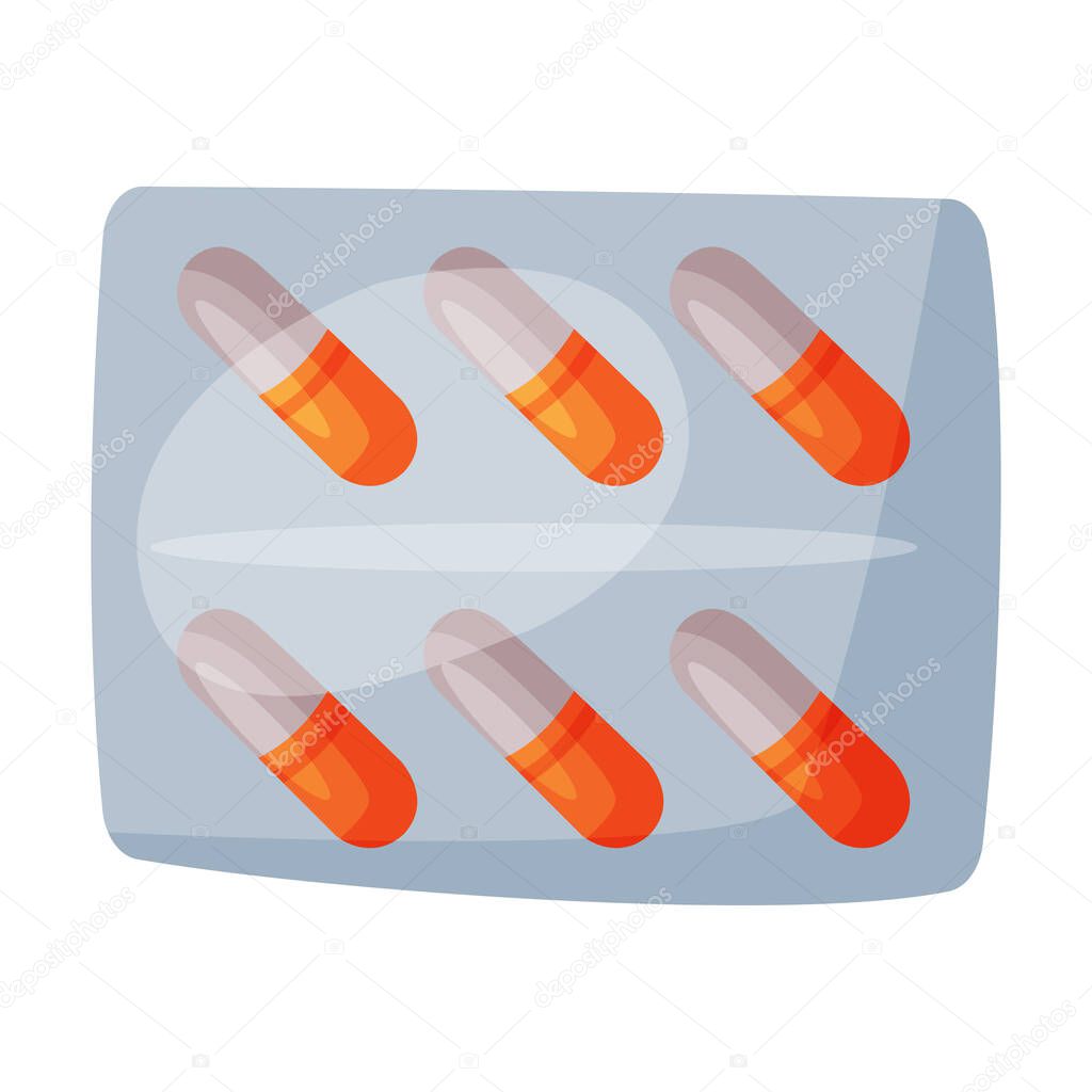 Pills in Blister Pack, First Medical Aid Kit Medicine Vector Illustration on White Background