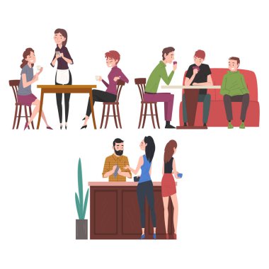 Kahve ve Kafe Set, Restoran Çalışanları ve Ziyaretçi Resimleri 'nde Kahve İçen ve Rahatlayan İnsanlar