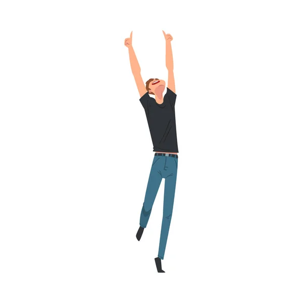 Junger fröhlicher Mann tanzt bei Konzert Vektor Illustration — Stockvektor
