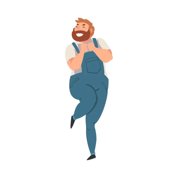 Jonge baard man vrolijk dansen bij Concert Vector illustratie — Stockvector