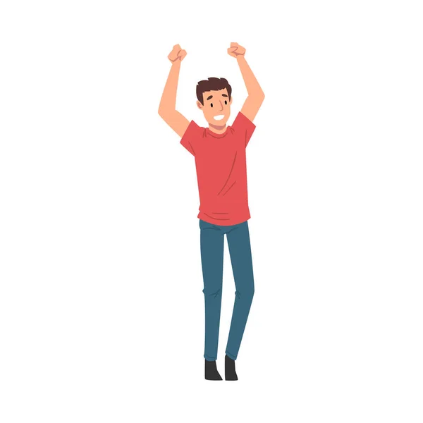 Young Cheerful Man Singing Along with Performers at Concert Vector Illustration - Stok Vektor