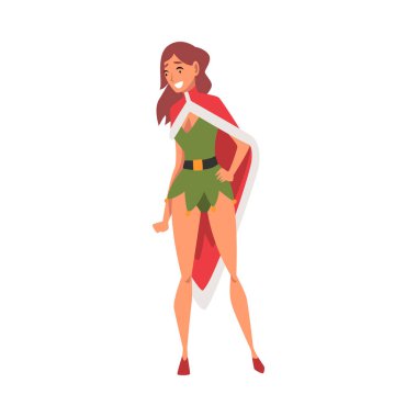 Noel 'i Kutlayan Mutlu Kız Elbise Vektörü İllüstrasyonu Giyiyor