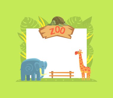 Zürafa, Kaplumbağa ve Fil Vahşi Orman Hayvanları Boş Sancak Vektör Resimleriyle