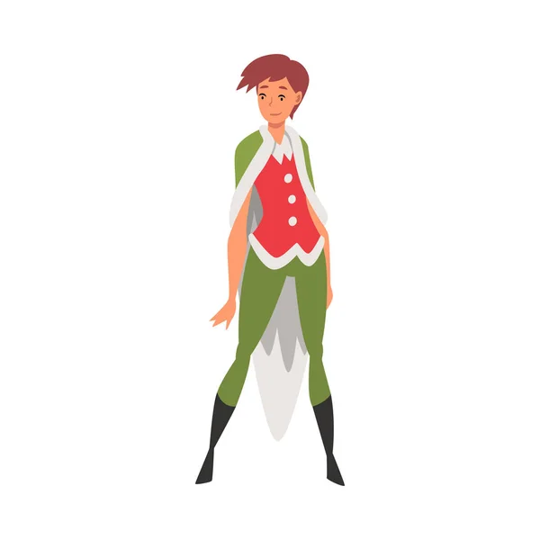 赤と緑のクリスマスの衣装を着た美しい笑顔の女の子ベクトルイラスト — ストックベクタ