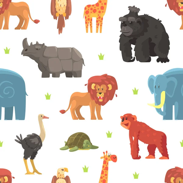 Roztomilé divoké džungle zvířata bezešvé vzor, Design prvek může být použit pro tkaniny, tapety, balení, webové stránky, pozadí vektorové ilustrace — Stockový vektor