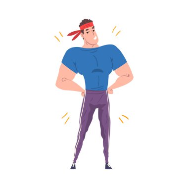 Sportif Kaslı Genç Adam, Beyaz Arkaplanda Kilo Verme Çizgi Filmi Vektör İllüstrasyonundan Sonra Adam