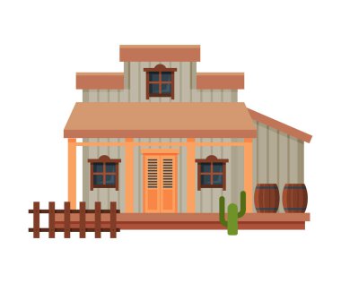 Wild West Wooden House Building, Architectural Construction of Western Town Vector Illustration clipart