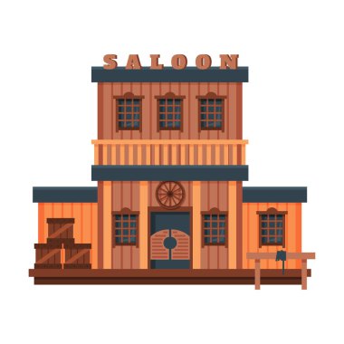 Saloon Wild West Wooden Building, Architectural Construction of Western Town Vector Illustration clipart
