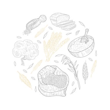 Tarım Santralleri ve Round Shape, Çiftlik Gıda, Fırın, Kafe, Paketleme, Menü Tasarım El Resimleri