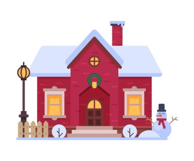 Şirin Kar Evi, Banliyö Kış Evi Parlayan Pencere Resimli Kır Evi