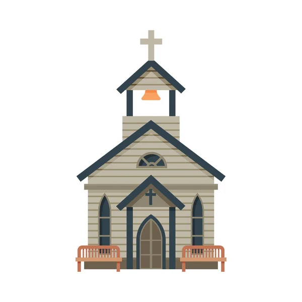 Architektura kościoła, Dziki Zachód Drewniany Budynek, Western Town Design Element Wektor Ilustracja — Wektor stockowy