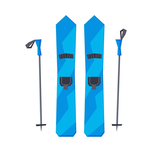 Blue Mountain Skis and Stick, Outdoor Winter Sport Equipment Vector Illustration — 스톡 벡터