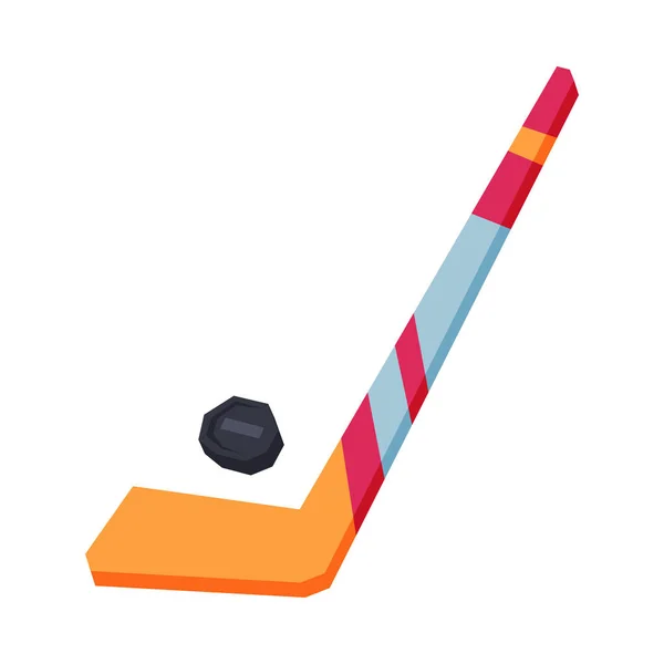 Palo y pato de hockey, equipo deportivo de invierno Vector ilustración — Vector de stock