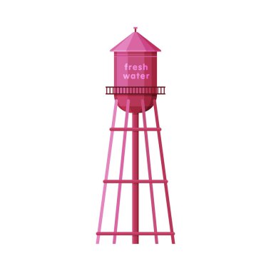Fresh Water Industrial Construction, Pink Tower, Liquid Storage Tank, Countryside Life Object Flat Vector Illustration on White Background clipart