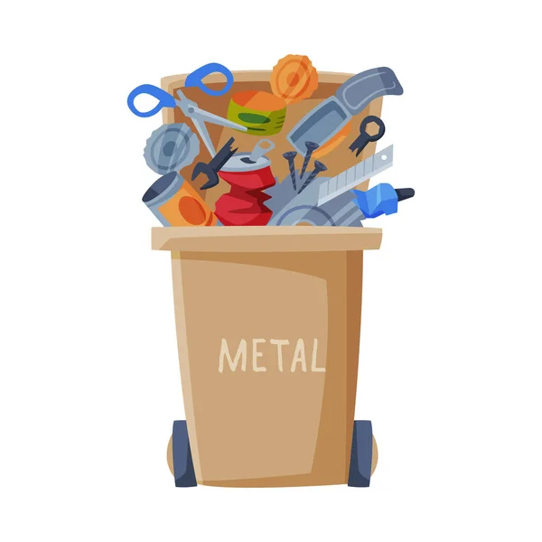 Tri des déchets, poubelle avec déchets triés en métal, séparation et séparation Élimination des déchets Illustration vectorielle des poubelles — Image vectorielle