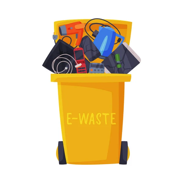 Waste Sorting, Trash Can with Sorted E-Waste Garbage, Segregation and Separation Rubbish Disposal Refuse Bin Vector Illustration — Stock Vector