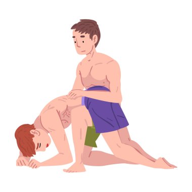 Boğulan Adam 'a İlk Yardım Yapan Adam Beyaz Arkaplanda Vektör İllüzyonu.