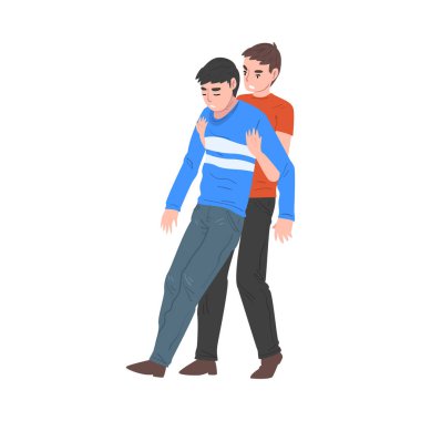 Bilinçsiz Yaralı Kişiyi Taşıyan Adam, Beyaz Arkaplanda İlk Yardım Vektörü İllüstrasyonu.