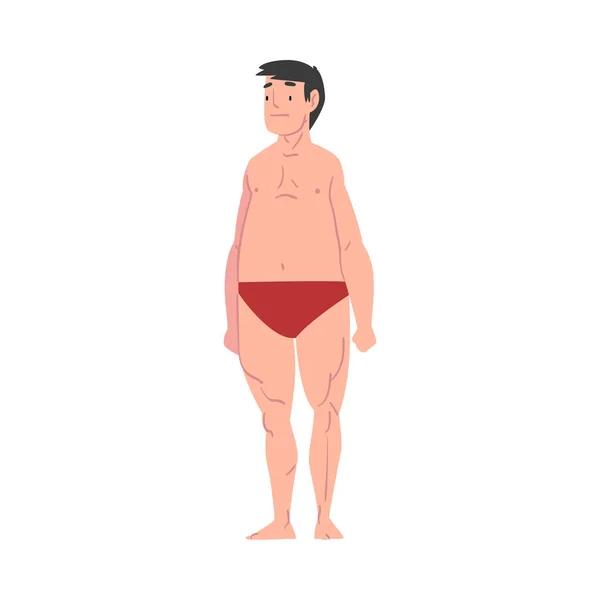 Избыточный вес человека в нижнем белье, мужской тип мультфильма стиль вектор иллюстрации на белом фоне — стоковый вектор