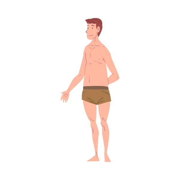 Hombre con sobrepeso en ropa interior, Mesomorfo masculino Tipo de cuerpo Dibujos animados Estilo Vector Ilustración sobre fondo blanco — Archivo Imágenes Vectoriales