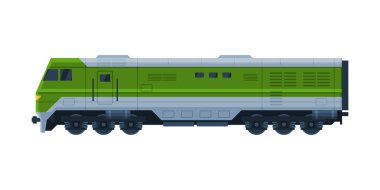 Yeşil Tren Demiryolu Lokomotifi, Demiryolu Taşımacılığı Beyaz Arkaplanda Düz Vektör İllüstrasyonu