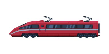 Kırmızı Modern Demiryolu Lokomotifi, Tren Demiryolu Taşımacılığı Beyaz Arkaplan Üzerine Düz Vektör Resimleri