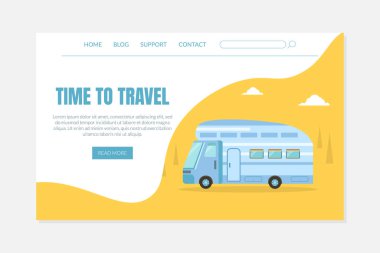 Seyahat ve Taşınma Web Sayfası ve Banner Vektör Şablonu İçin Kamp Minibüsü
