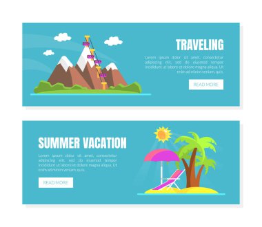 Seyahat, Yaz Tatili İniş Sayfa Şablonları, Seyahat Ajansı Web Sitesi Arayüz Vektör Resimleri