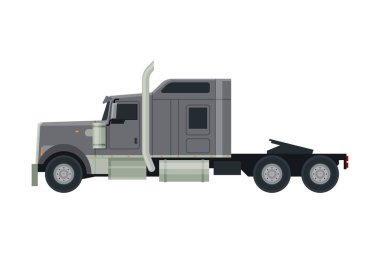 Modern Semi Truck, Cargo Delivery Gray Vehicle, Side View Flat Vector Illustration on White Background clipart
