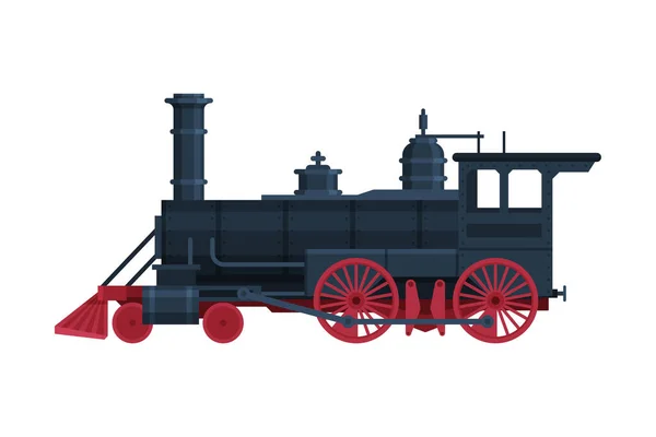 Oldtimer-Lokomotive, Alter Zug, Eisenbahnverkehr Flache Vektorillustration auf weißem Hintergrund — Stockvektor