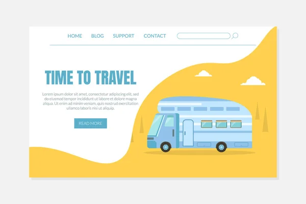 Camping Van para Viagens e Relocalização Web Page e Banner Vector Template — Vetor de Stock