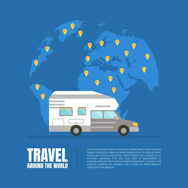 Travel Van Informative Banner for Renting Vector Template - Stok Vektor