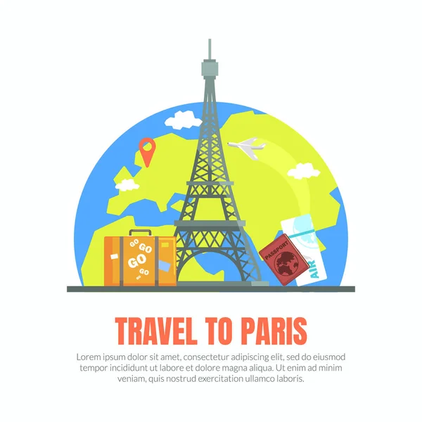 Viaje a París Plantilla Banner con Famosos Lugares de interés y Espacio para la Ilustración de Vectores de Texto — Vector de stock