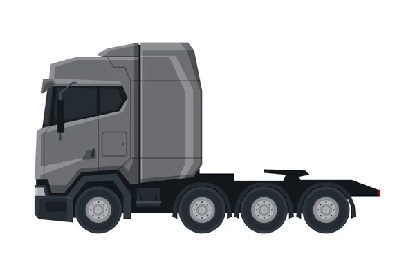 Camion grigio del carico, veicolo pesante moderno di consegna, illustrazione piatta del vettore della vista laterale su sfondo bianco — Vettoriale Stock