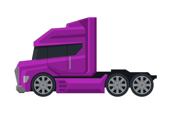Modern Purple Semi Truck, Cargo Delivery Vehicle, Side View Flat Vector Illustration on White Background — стоковий вектор