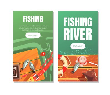 Balıkçı Nehri İniş Sayfası Şablonları, Açık Hava Faaliyetleri Web Sitesi Arayüz Vektörü İllüstrasyonu