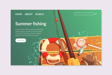 Balıkçı Nehri İniş Sayfası Şablonları, Açık Hava Faaliyetleri Web Sitesi Arayüz Vektörü İllüstrasyonu