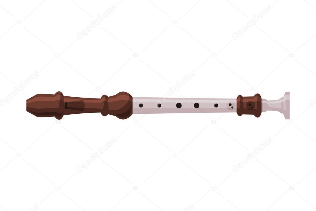 Flute Classical Wind Musical Instrument Flat Style Vector Illustration on White Background