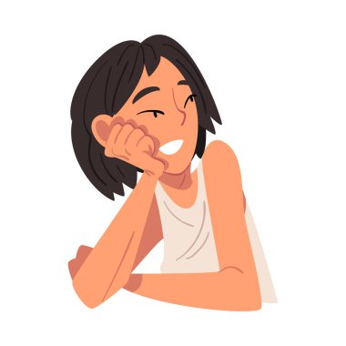 Gülümseyen Kız Kafasını Elle Destekliyor Esmer Kız Vektör İllüzyonu Hakkında Hayal Kuruyor