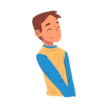 Düşünceli çocuk, gülümseyen gevşemiş ergen vektör çizimi hakkında rüya görüyor.