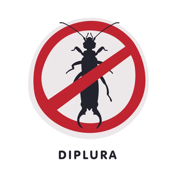 Señal de prohibición de insectos dañina de Diplura, ilustración vectorial del servicio de control de plagas y exterminio sobre fondo blanco — Archivo Imágenes Vectoriales