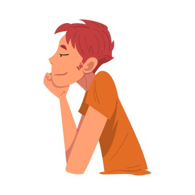 Düşünceli Rahat Adam 'ın, Bir Şey Düşleyen Adam' ın, Kafasını Destekleyen Erkek Kişinin El Vektörü İllüzyonu