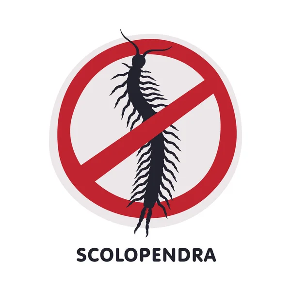 Scolopendra有害な昆虫禁止標識、害虫駆除および駆除サービスベクトルイラスト白背景 — ストックベクタ