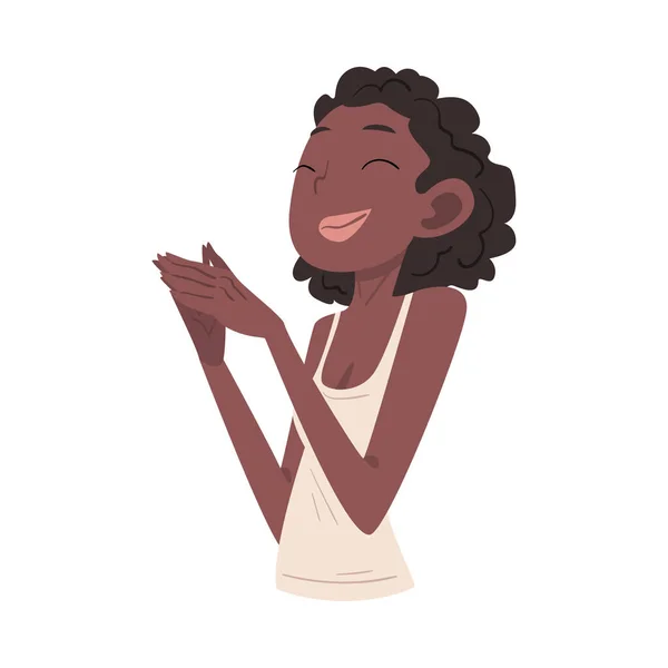 Nettes, nachdenkliches afroamerikanisches Mädchen, entspannter lächelnder Teenager, der von etwas Vektor-Illustration träumt — Stockvektor