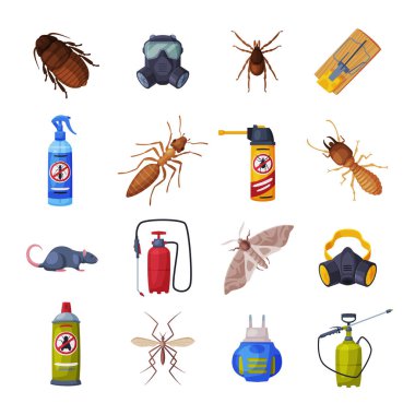 Extermination of Insects Equipment Set, Professional Pest Control Service Vector Illustration on White Background clipart