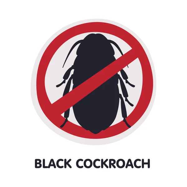 Czarny karaluch szkodliwy znak zakazu owadów, kontroli szkodników i eksterminacji Wektor usług ilustracji na białym tle — Wektor stockowy
