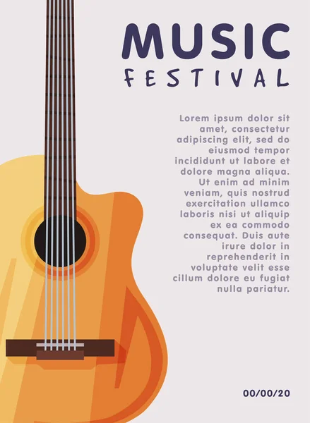 Music Festival Banner with Acoustic Guitar Musical Instrument, Advertisement Poster, Brochure, Flyer, Invitation Card Vector Illustration — Stock Vector