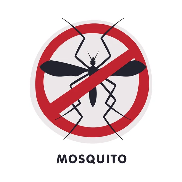 Mosquito Επιβλαβές σημείο απαγόρευσης εντόμων, έλεγχος παρασίτων και εξόντωση υπηρεσία διανυσματική απεικόνιση σε λευκό φόντο — Διανυσματικό Αρχείο